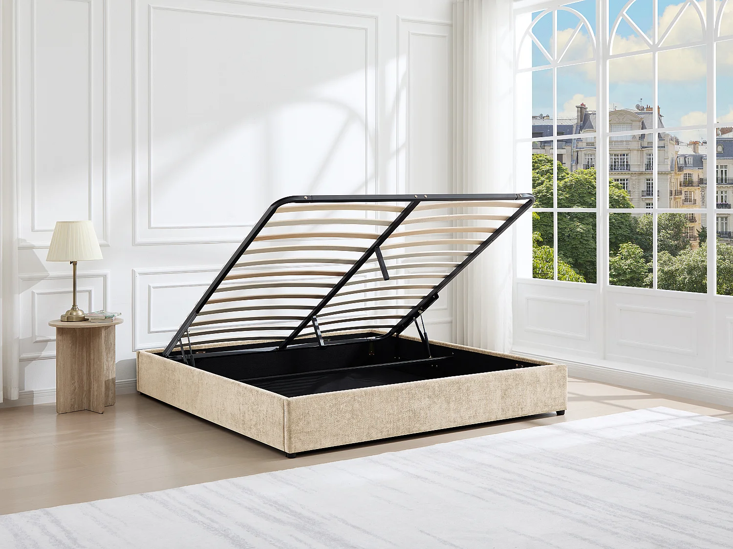 Sommier coffre 160 x 200 cm en tissu texturé - Beige -  FIRMEO de YSMÉE