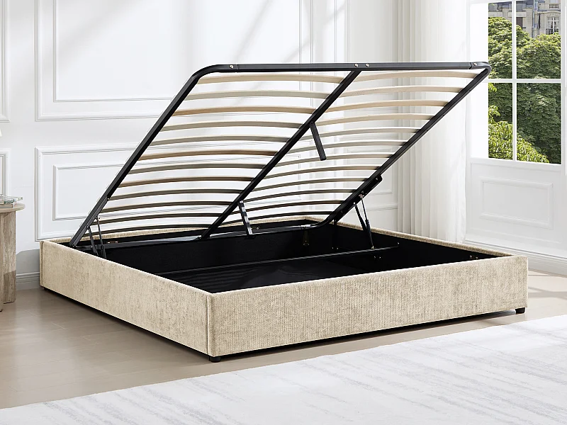 Sommier coffre 160 x 200 cm en tissu texturé - Beige -  FIRMEO de YSMÉE