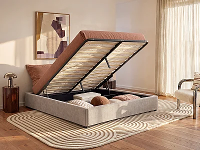 Sommier coffre 180 x 200 cm en tissu chenille - Beige -  FIRMEO de YSMÉE