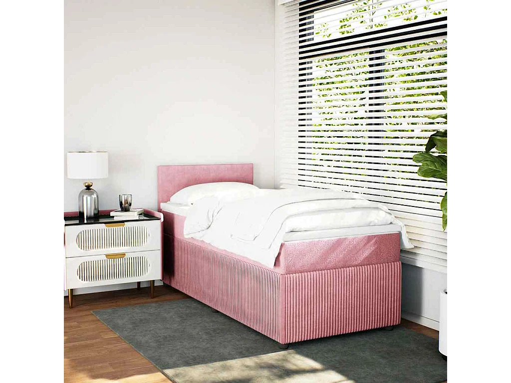 Einzelbett | Bettgestell | Boxspringbett mit Matratze Rosa 90x200 cm Samt SHL366909