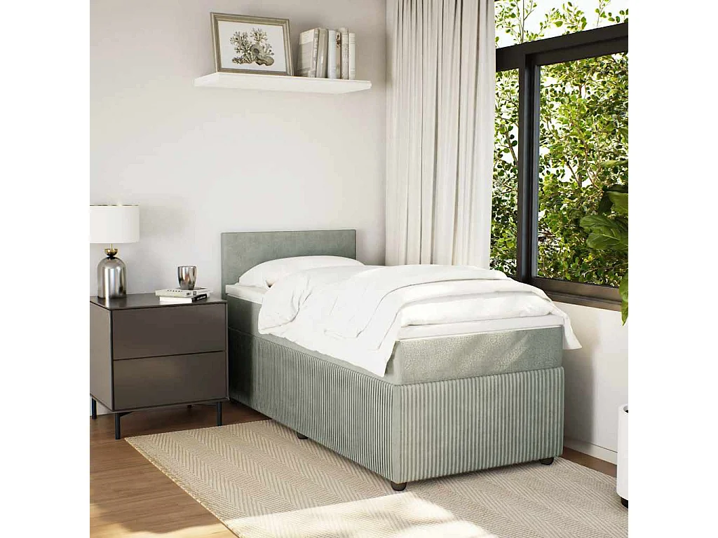 Einzelbett | Bettgestell | Boxspringbett mit Matratze Hellgrau 100x200 cm Samt SHL773887