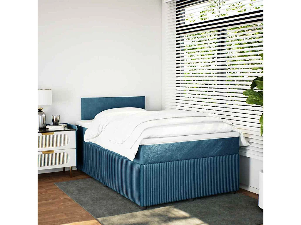 Cama casal-Cama de adulto-Cama boxspring com colchão 120x190cm veludo azul SHL609420
