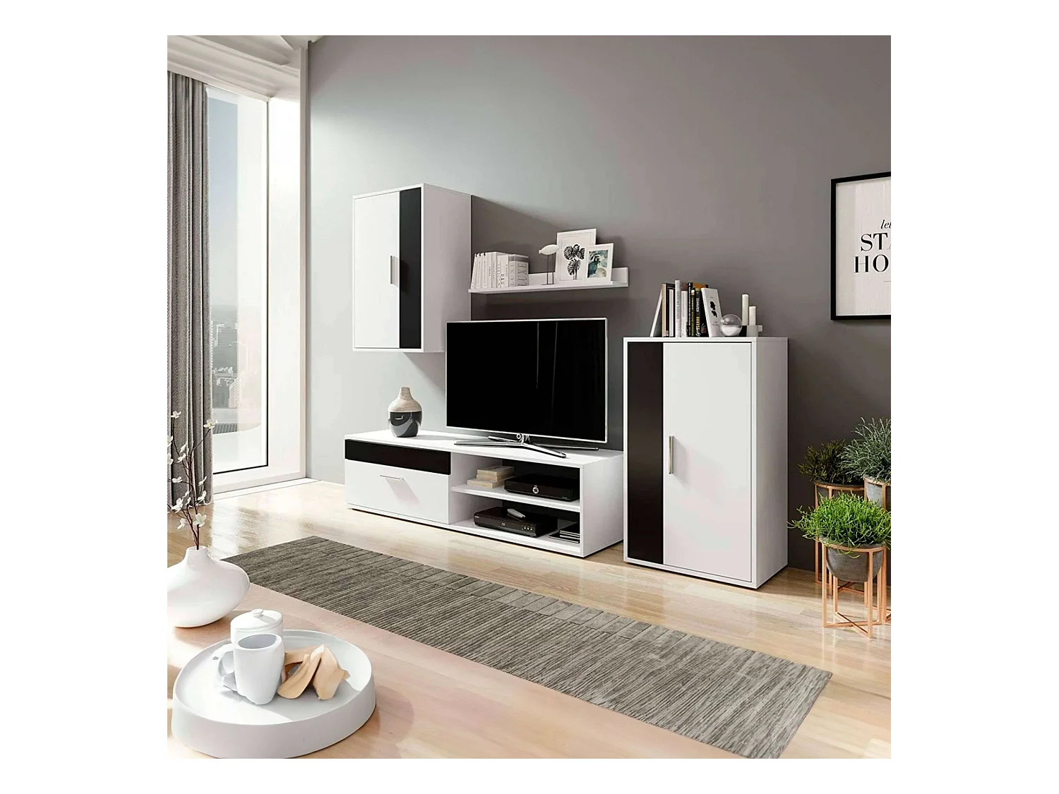 Meubles TV contemporains Kolm noir et blanc à 3 portes