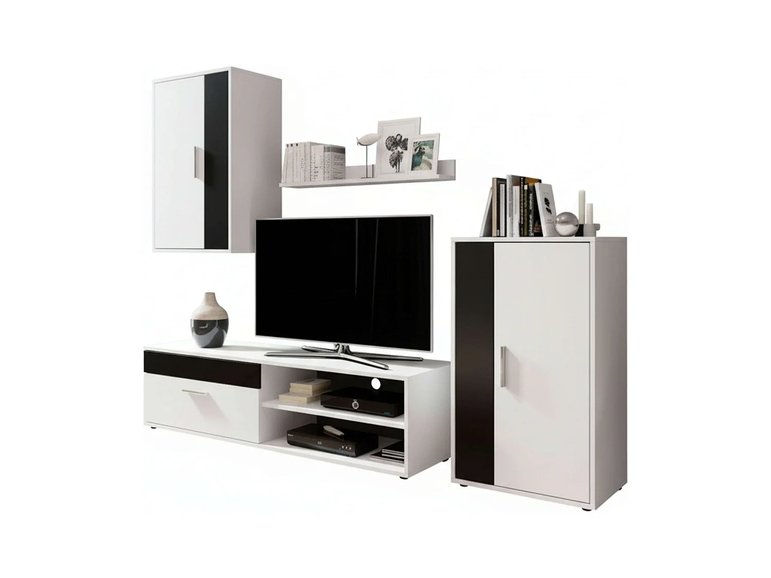 Móveis de TV Kolm Contemporary Preto e Branco com 3 portas