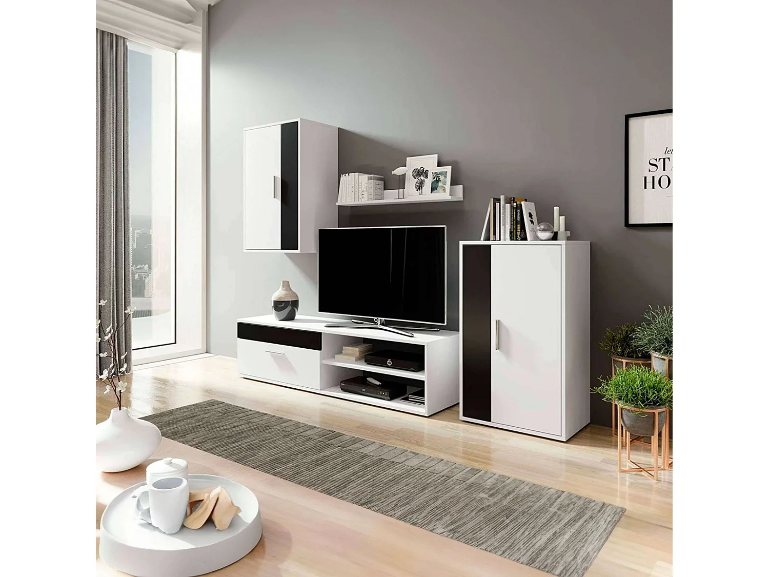 Móveis de TV Kolm Contemporary Preto e Branco com 3 portas