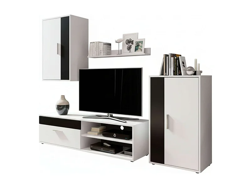 Módulos Salón Comedor Kolm TV Contemporáneo Negro y Blanco 3 Puertas