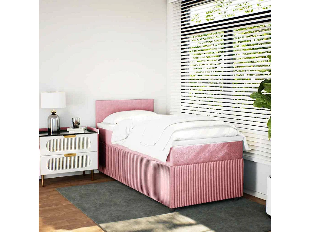 Einzelbett | Bettgestell | Boxspringbett mit Matratze Rosa 80x200 cm Samt SHL474027