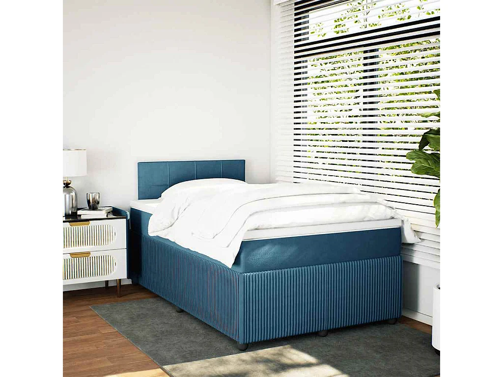 Cama casal-Cama de adulto-Cama boxspring com colchão 120x190cm veludo azul SHL106278