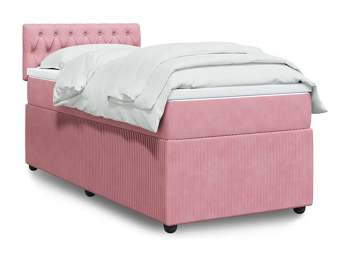 Einzelbett | Bettgestell | Boxspringbett mit Matratze Rosa 90x200 cm Samt SHL748703