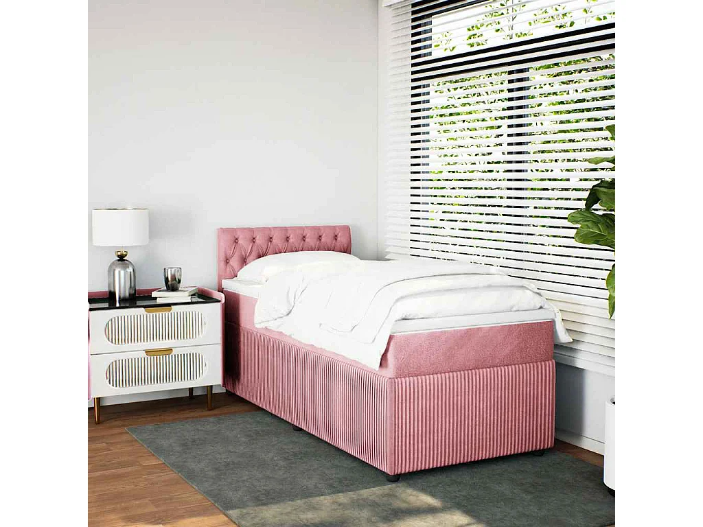 Einzelbett | Bettgestell | Boxspringbett mit Matratze Rosa 90x200 cm Samt SHL748703