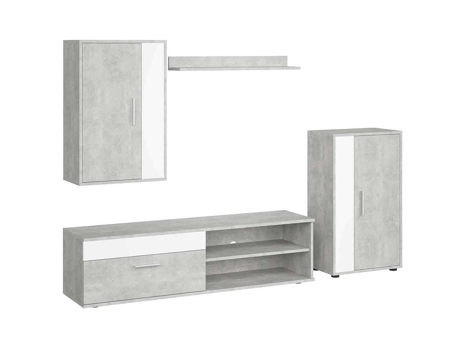 Modules de salon et de salle à manger Kolm pour TV industrielle Ciment/Blanc 3 portes 2 étagères