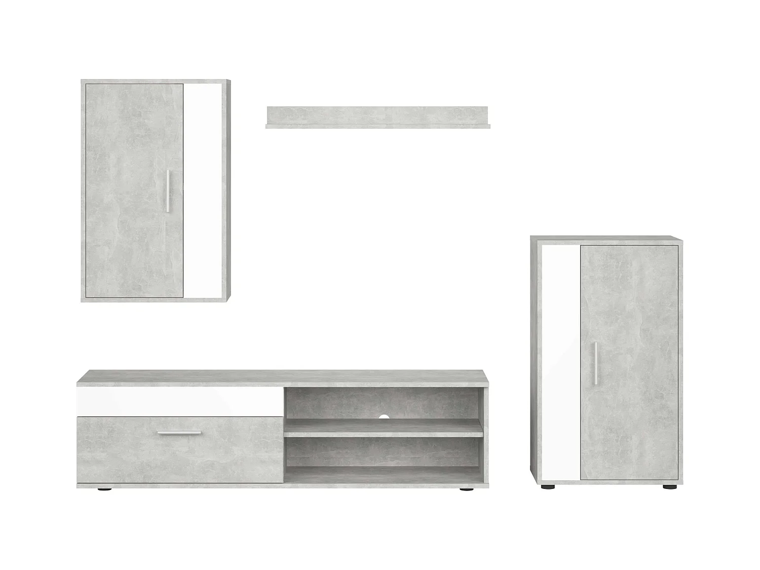 Modules de salon et de salle à manger Kolm pour TV industrielle Ciment/Blanc 3 portes 2 étagères