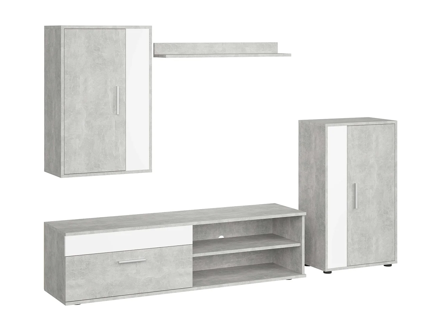 Modules de salon et de salle à manger Kolm pour TV industrielle Ciment/Blanc 3 portes 2 étagères