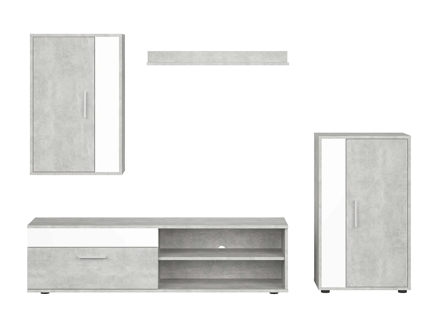 Modules de salon et de salle à manger Kolm pour TV industrielle Ciment/Blanc 3 portes 2 étagères