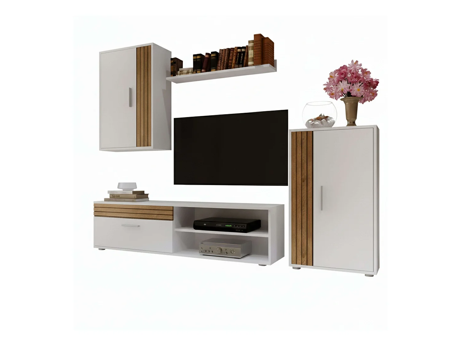 Módulos Salón Comedor Kolm para TV Estilo Nórdico Roble y Blanco