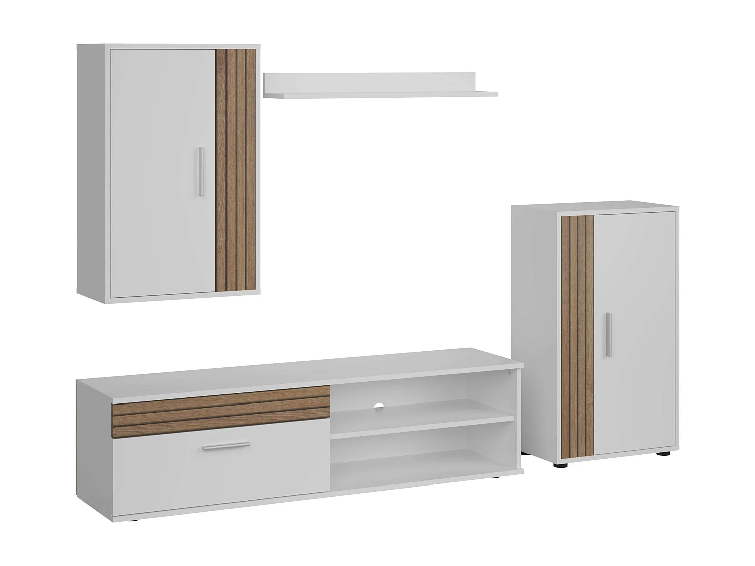 Móveis de TV para sala de estar e sala de jantar em estilo nórdico Kolm em carvalho e branco