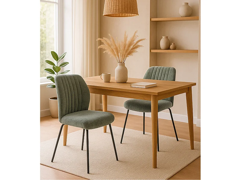 Pack de 2 sillas de 89x61x47 cm tapizadas en tela suave verde musgo y patas negras Nalon