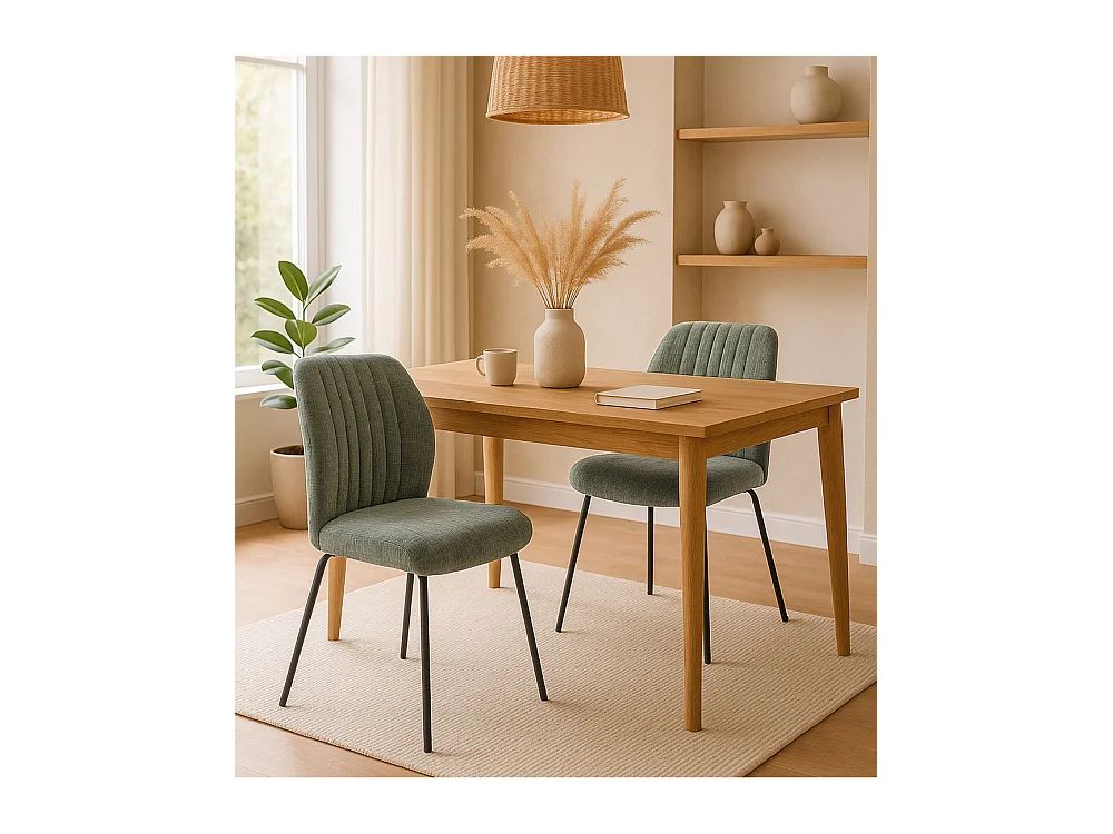 Pack de 2 sillas de 89x61x47 cm tapizadas en tela suave verde musgo y patas negras Nalon