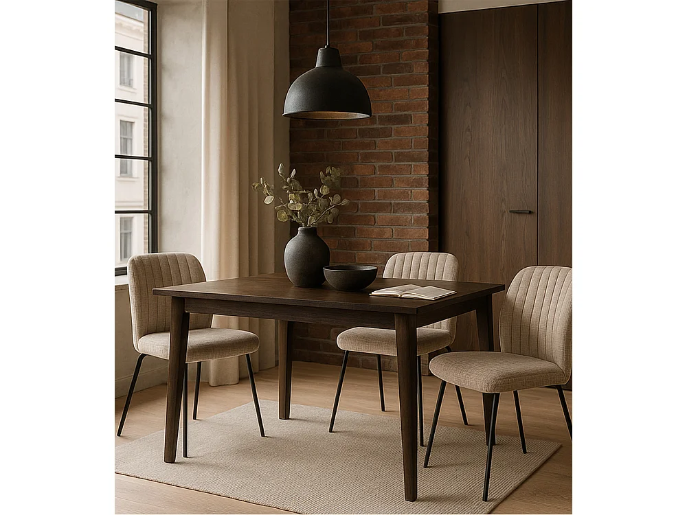 Pack de 2 sillas de 89x61x47 cm tapizadas en tela suave beige y patas negras Nalon