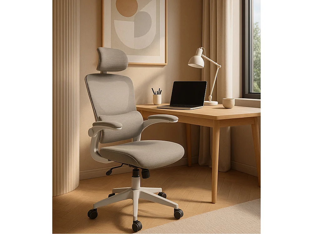 Silla de oficina de 114-124x65x55 cm de tela con refuerzo lumbar maxi en color gris Aron