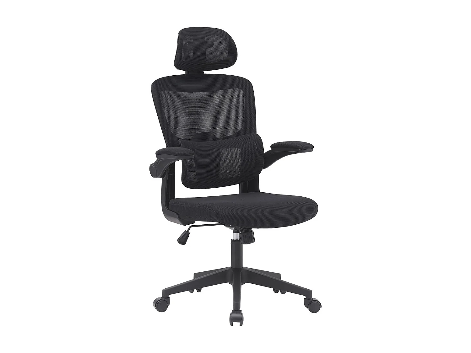 Silla de oficina de 114-124x65x55 cm de tela con refuerzo lumbar maxi en color negro Aron