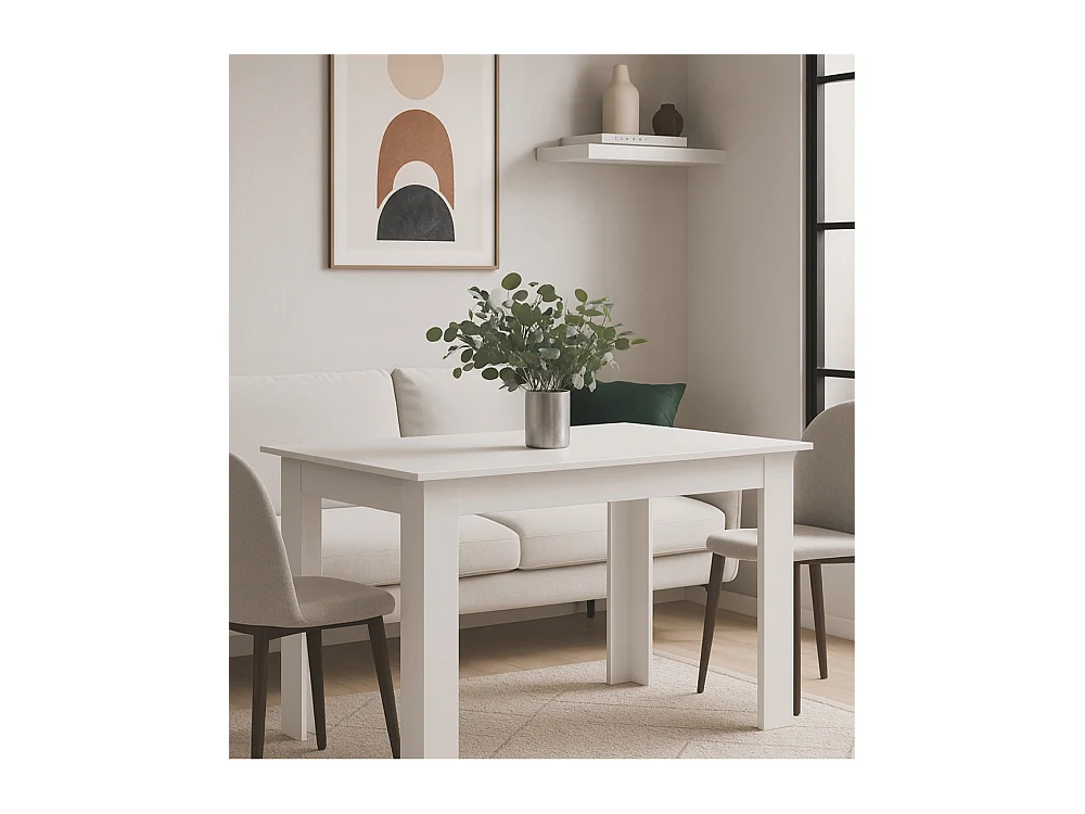 Mesa de comedor de 75x80x140 cm en aglomerado con patas en forma de L en color blanco Uki