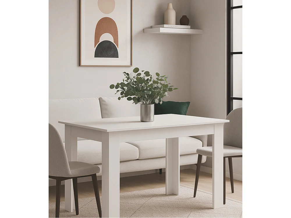 Mesa de comedor de 75x80x140 cm en aglomerado con patas en forma de L en color blanco Uki