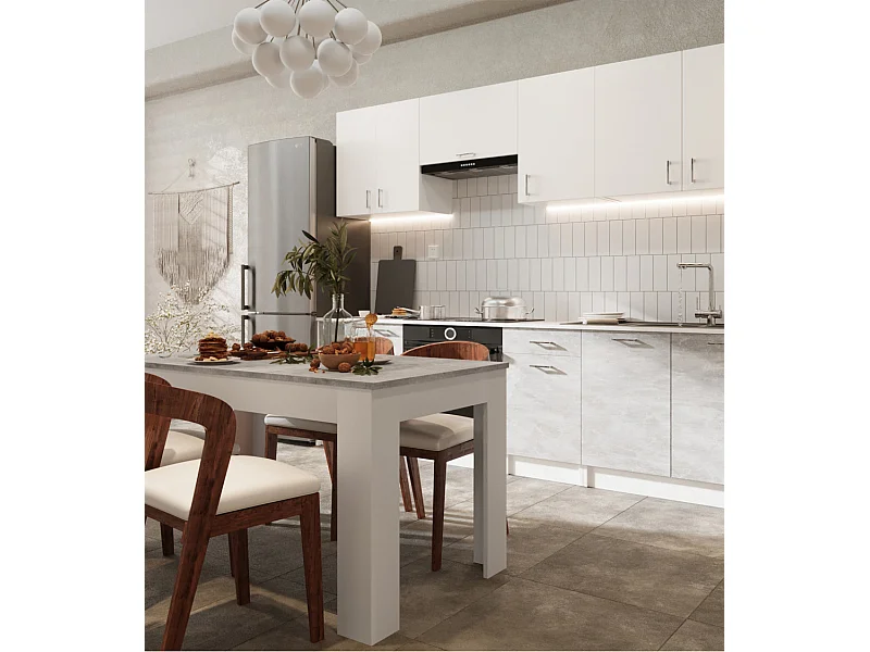 Mesa de comedor de 75x80x140 cm en aglomerado con patas en forma de L color cemento Uki