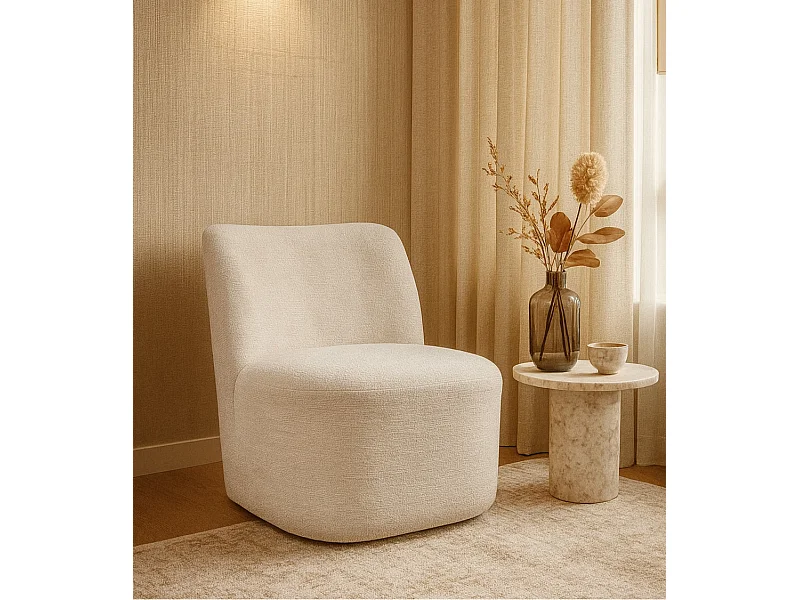 Butaca de 69x65x75 cm con mecanismo giratorio de 360º y estructura de madera blanco Gian