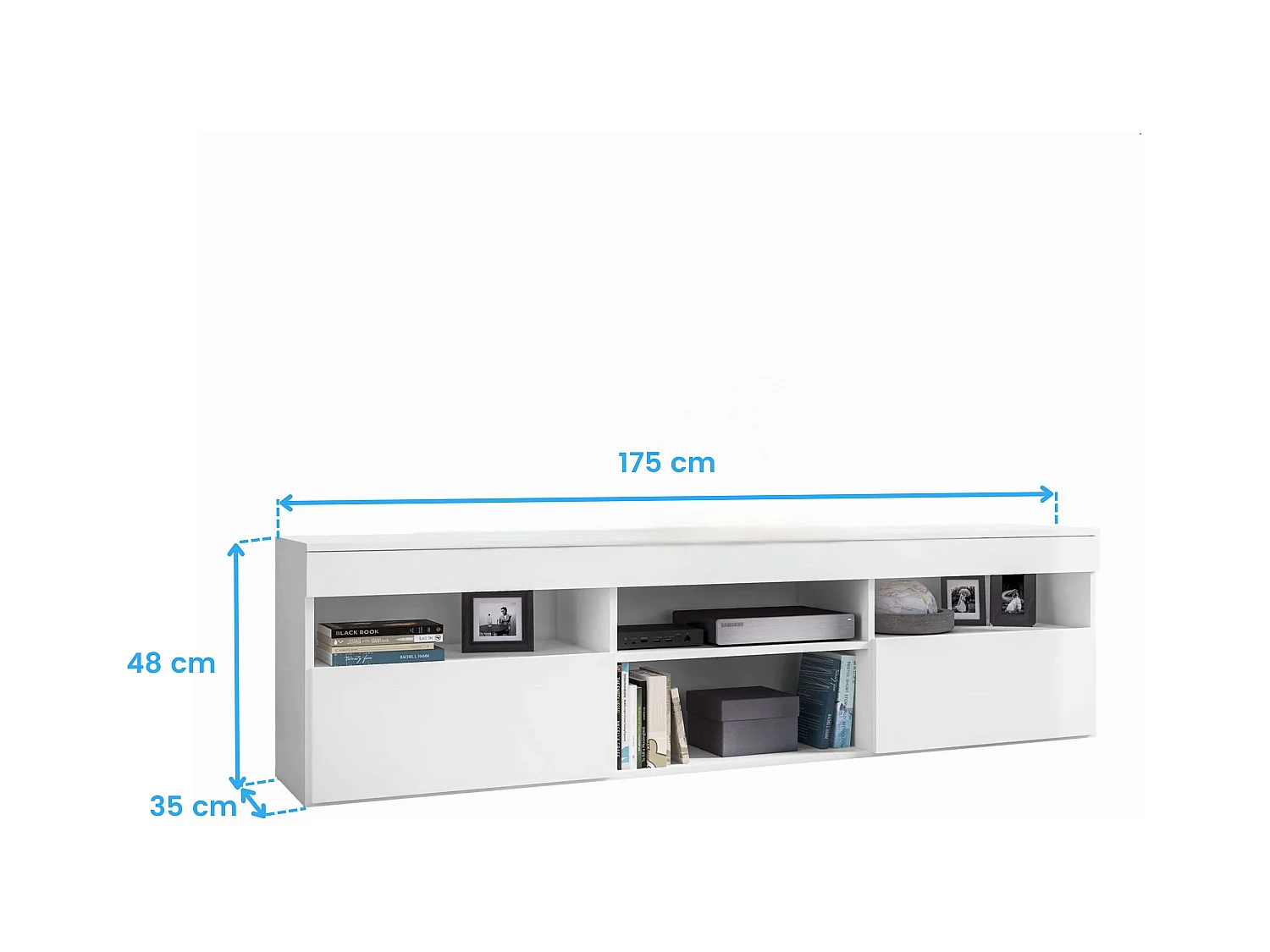 Meuble TV Oshi Salon 2 Portes 4 Étagères Blanc 175x48x35 cm
