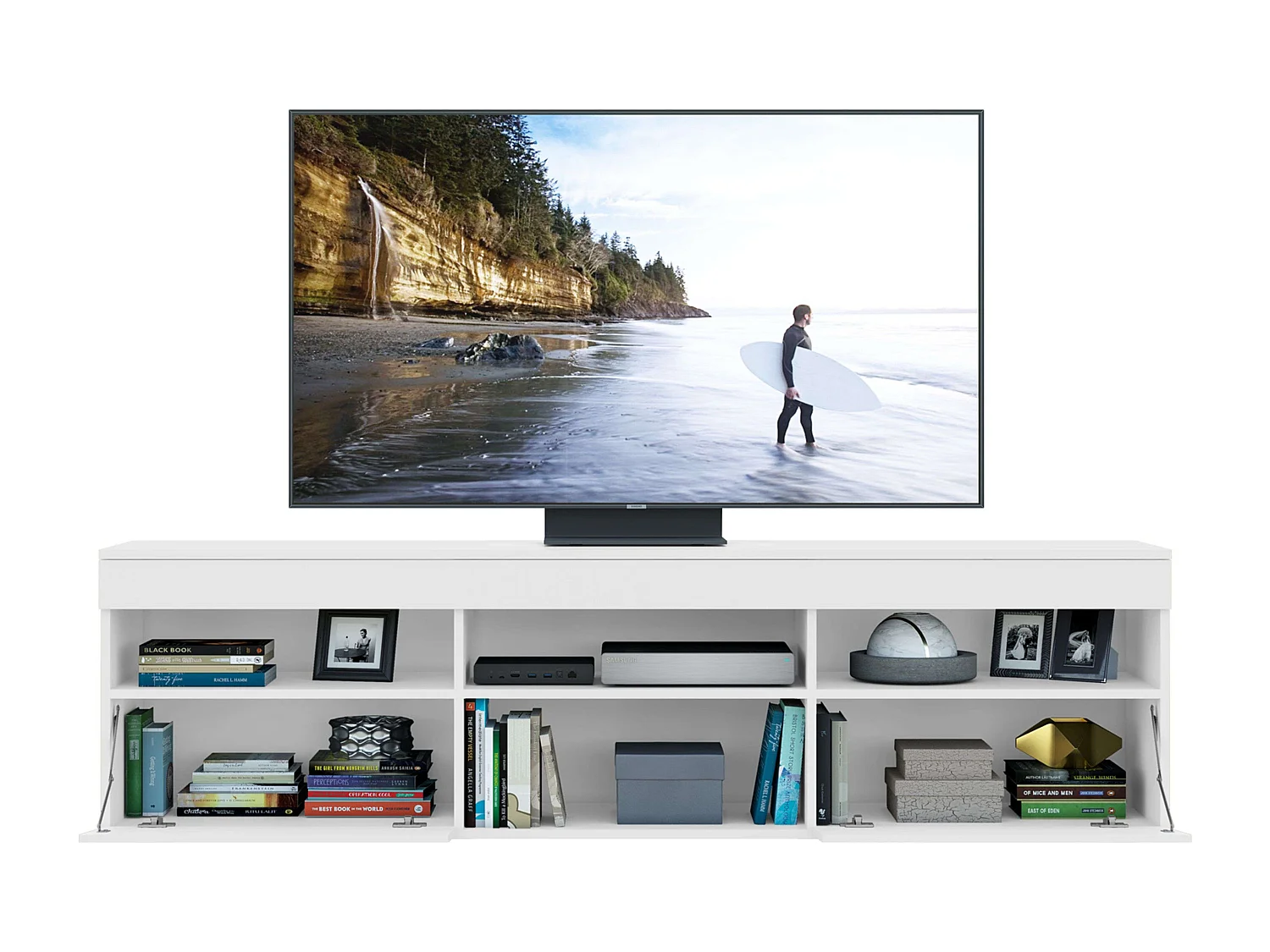 Móvel TV Oshi Sala 2 Portas 4 Prateleiras Branco 175x48x35 cm