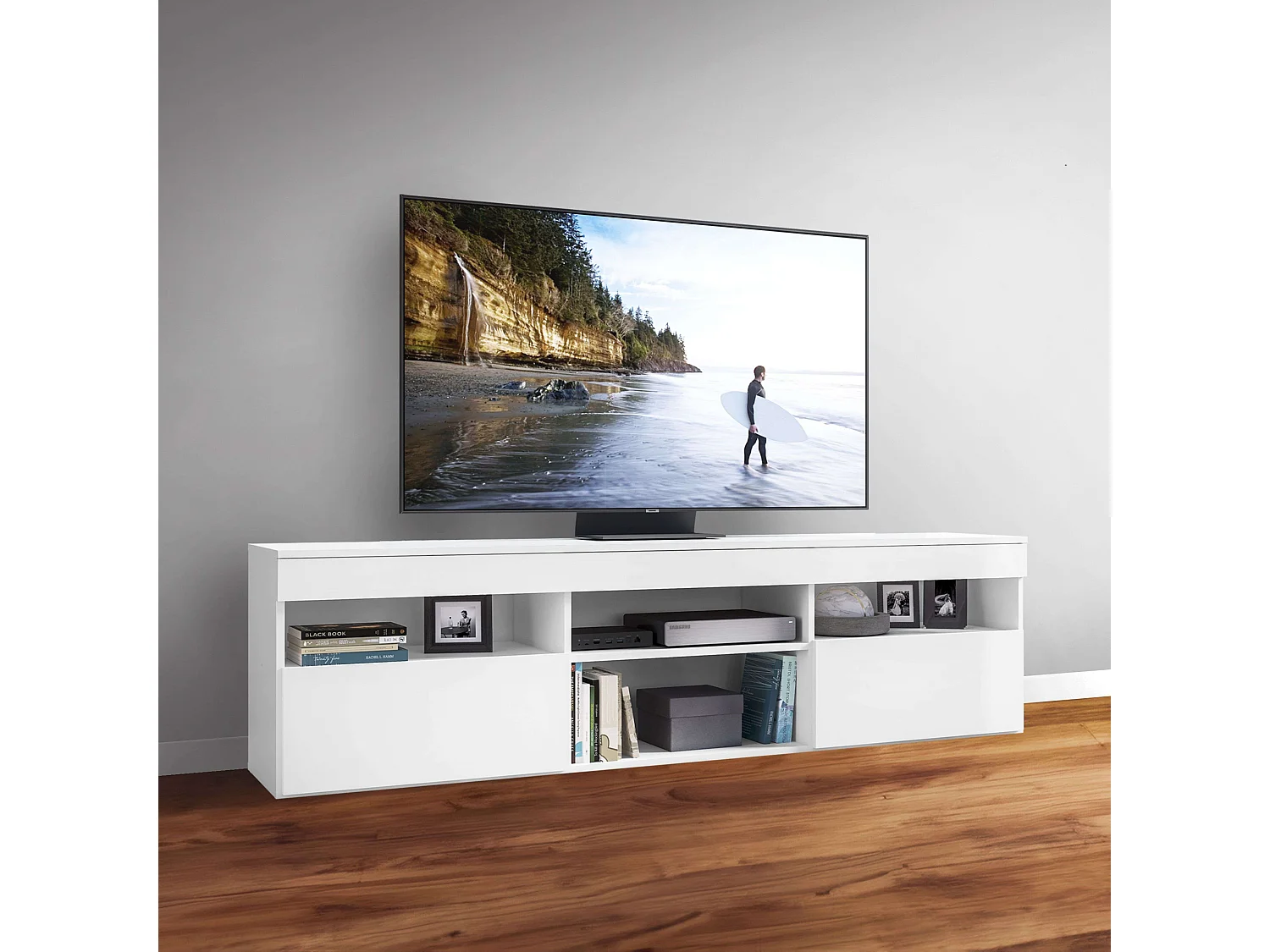Móvel TV Oshi Sala 2 Portas 4 Prateleiras Branco 175x48x35 cm
