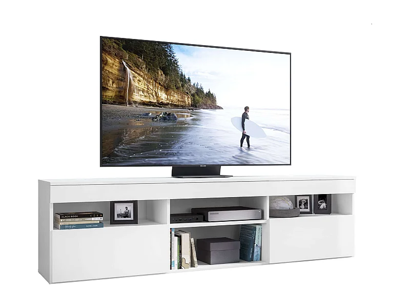 Meuble TV Oshi Salon 2 Portes 4 Étagères Blanc 175x48x35 cm