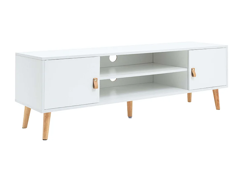 Móvel TV Anzio 2 Portas 1 Prateleira Pinho Branco Pés Melamina 140 cm