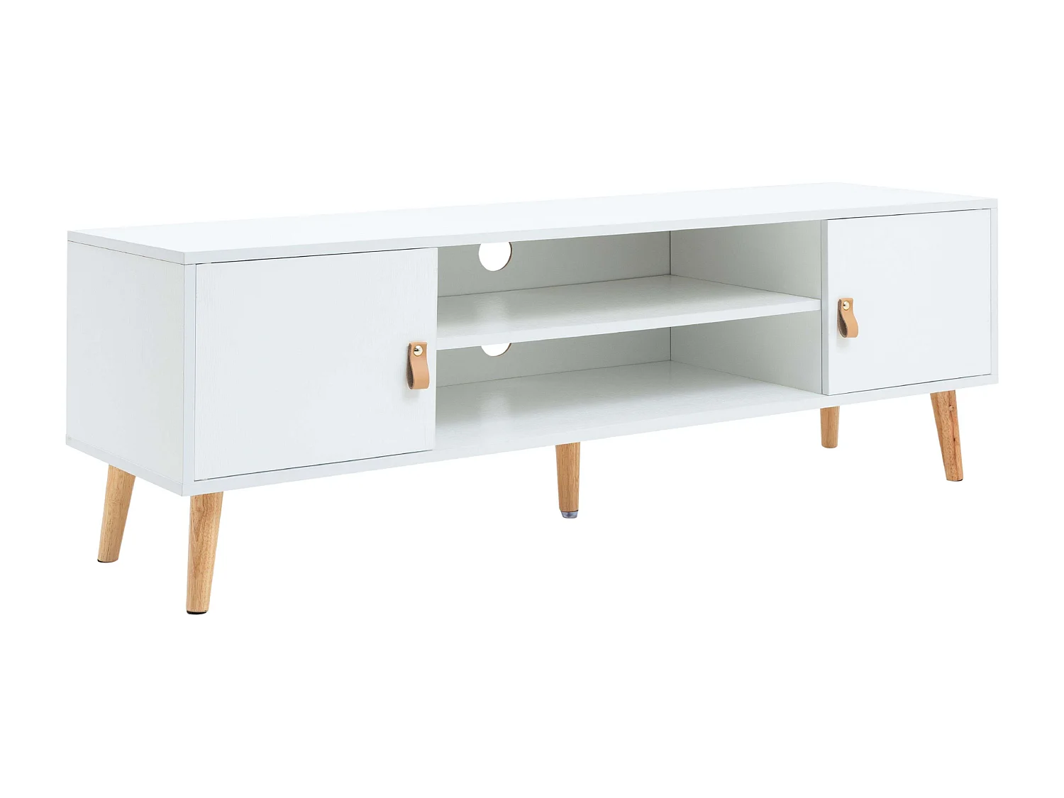 Móvel TV Anzio 2 Portas 1 Prateleira Pinho Branco Pés Melamina 140 cm