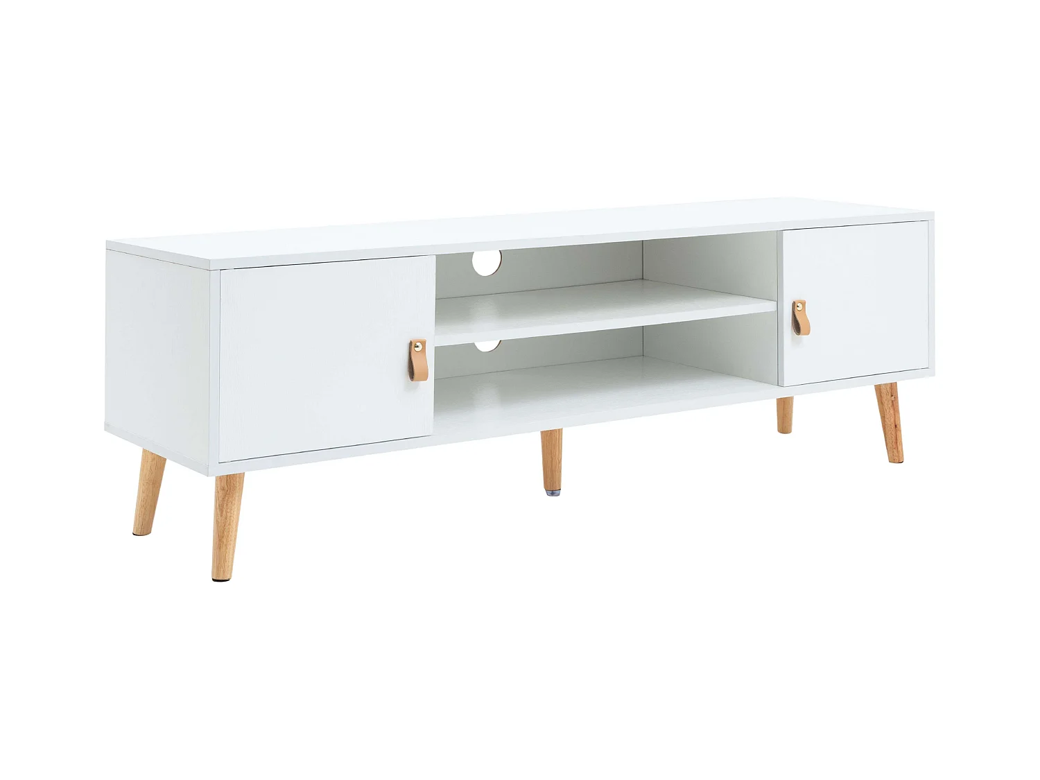 Anzio Mueble TV 2 Puertas 1 Estante Patas Pino Blanco Melamina 140 cm