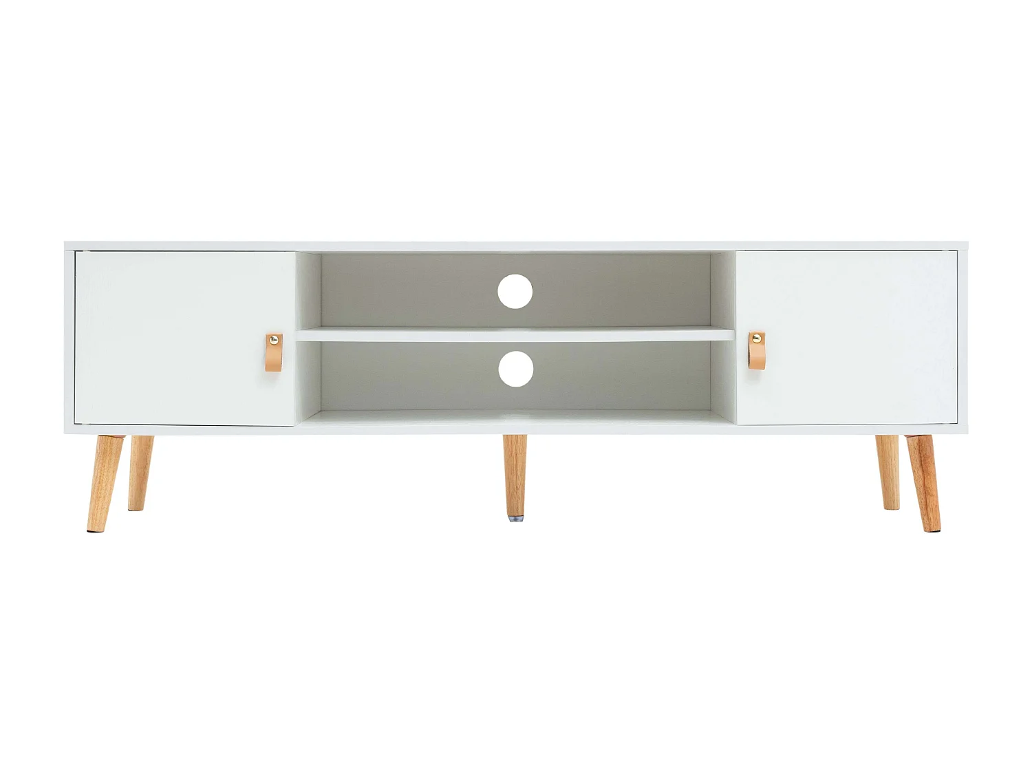 Meuble TV Anzio 2 portes 1 étagère Pieds en pin blanc Mélamine 140 cm