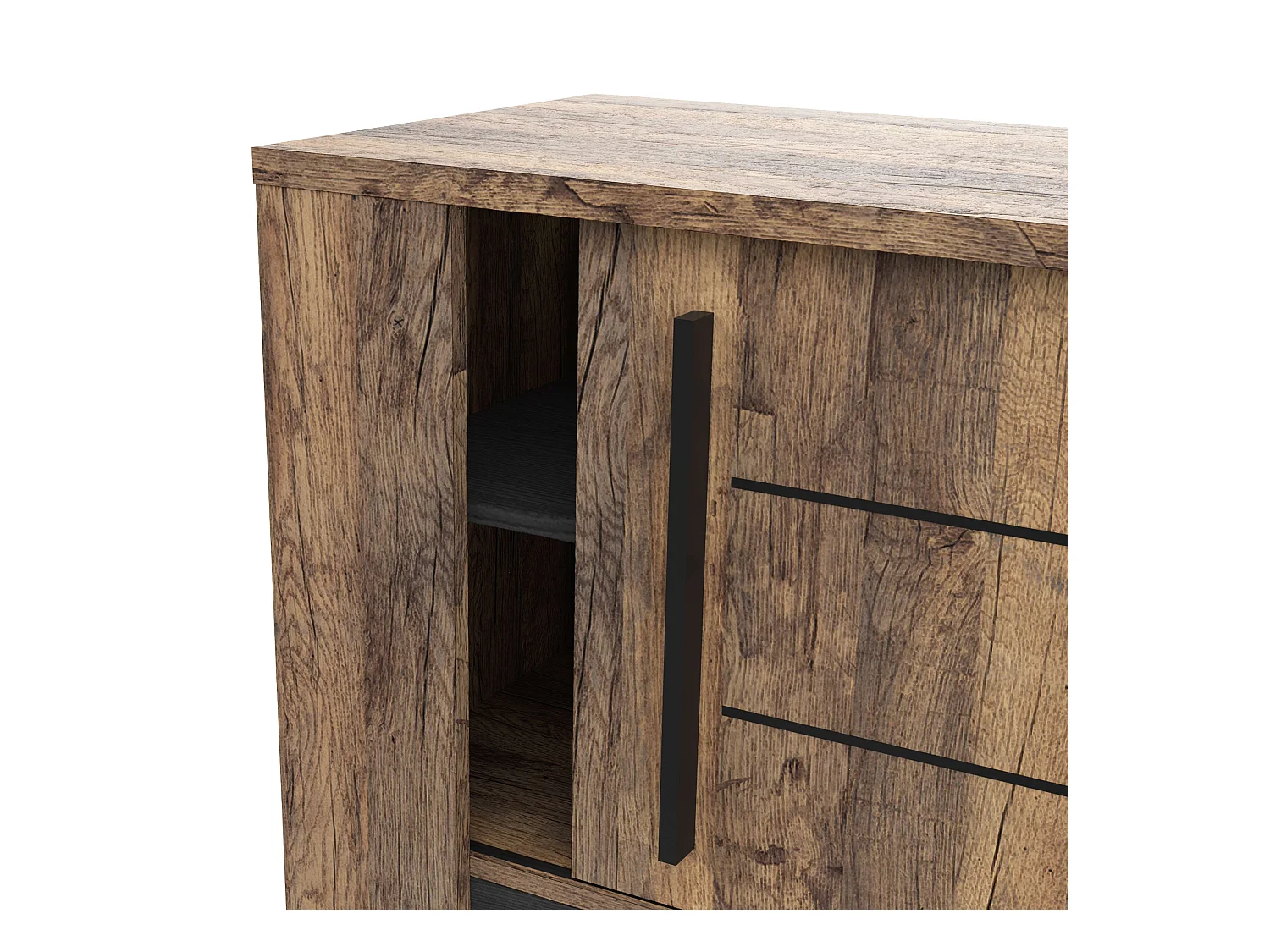 Meuble TV de salon Monaco avec portes coulissantes, chêne et noir, 185 cm