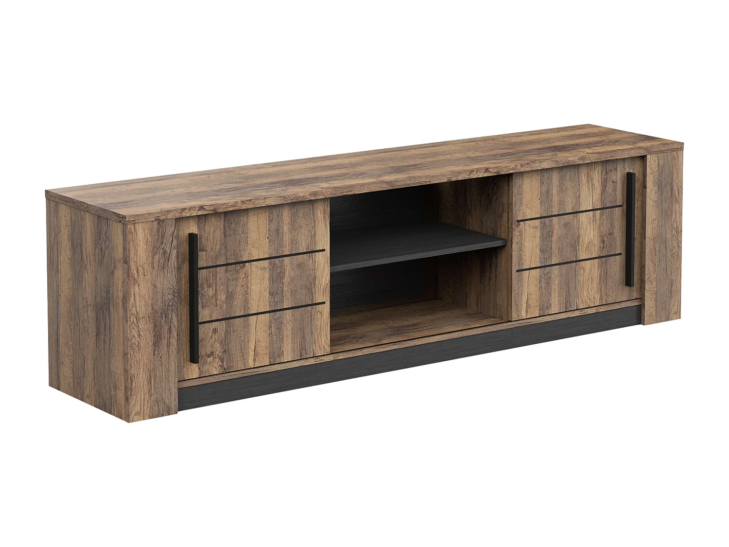 Mueble TV Salón Mónaco Puertas Correderas Roble Saloon y Negro 185 cm