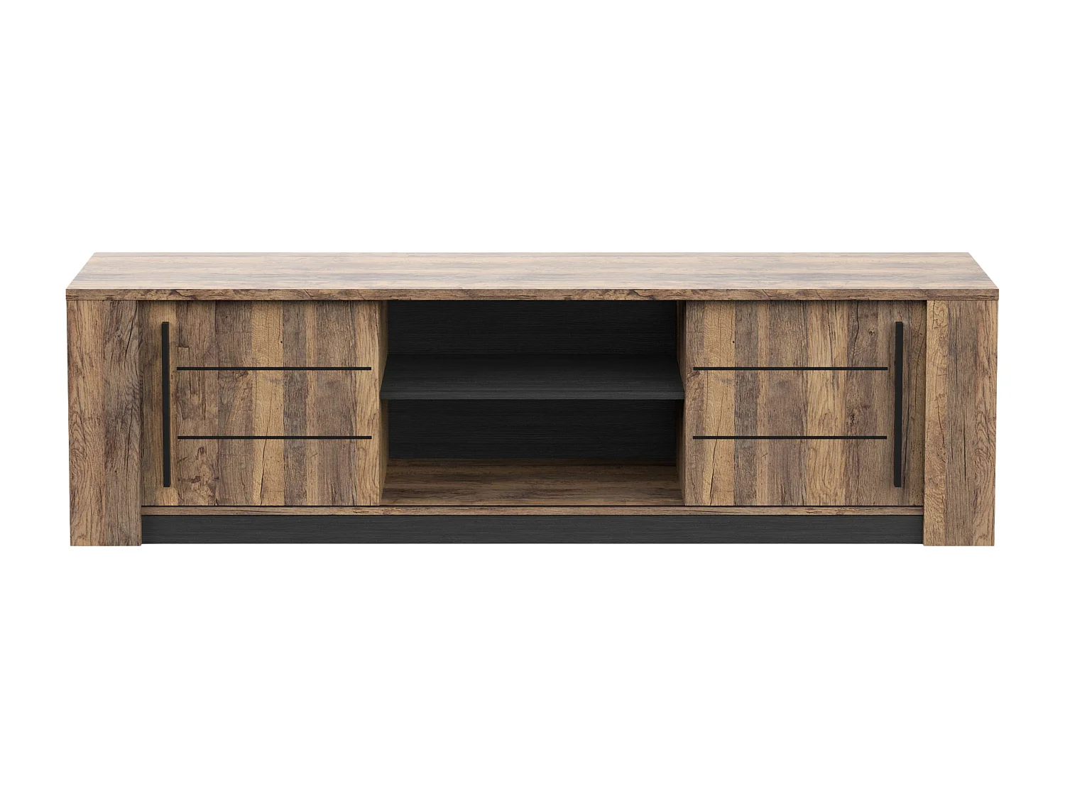 Mueble TV Salón Mónaco Puertas Correderas Roble Saloon y Negro 185 cm