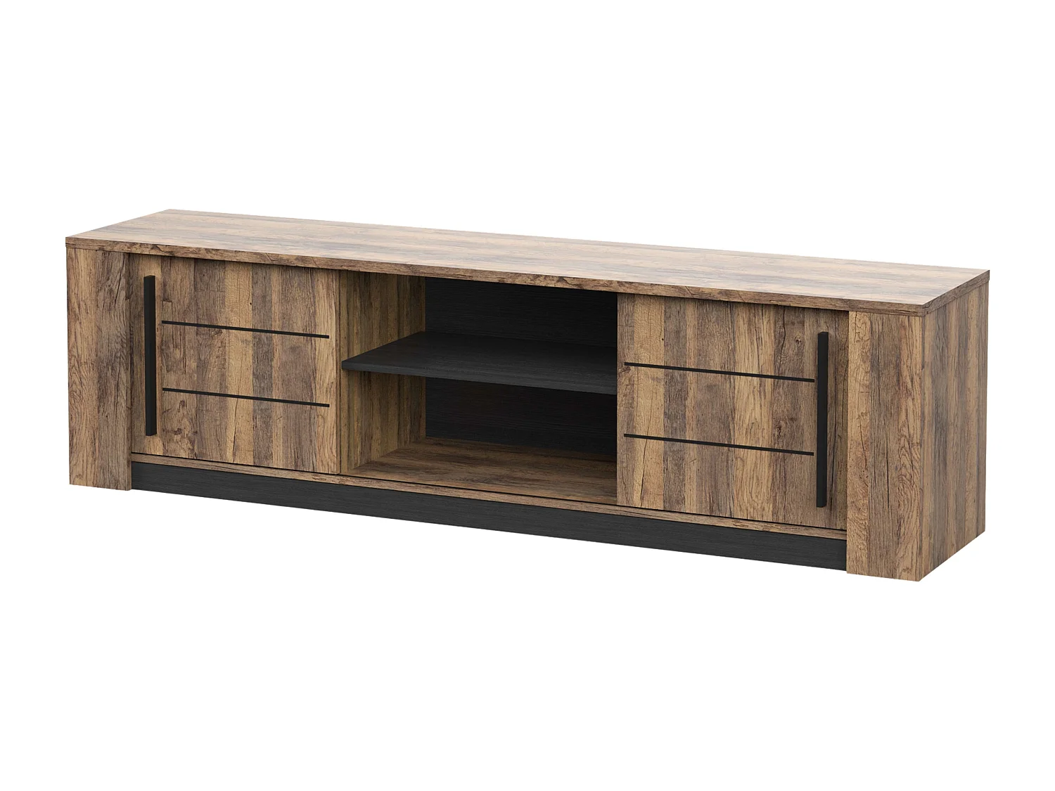 Mueble TV Salón Mónaco Puertas Correderas Roble Saloon y Negro 185 cm