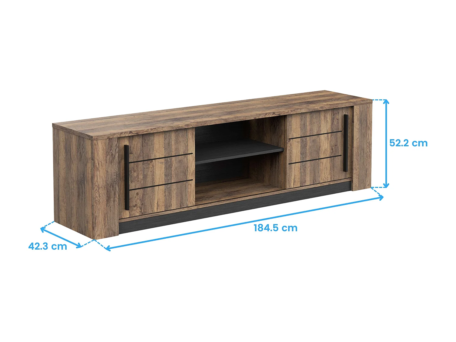 Mueble TV Salón Mónaco Puertas Correderas Roble Saloon y Negro 185 cm