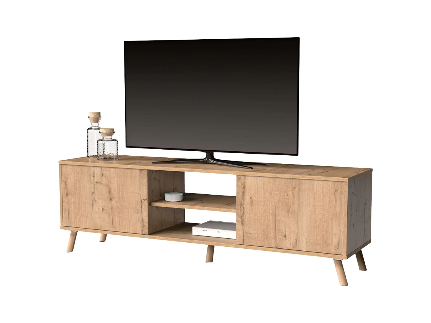 Meuble TV Oslo 2 portes 1 étagère Chêne doré 160 cm