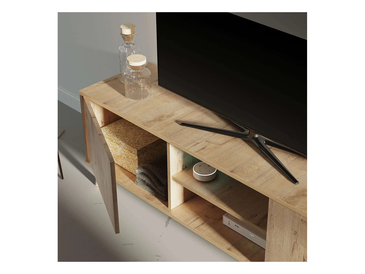 Meuble TV Oslo 2 portes 1 étagère Chêne doré 160 cm