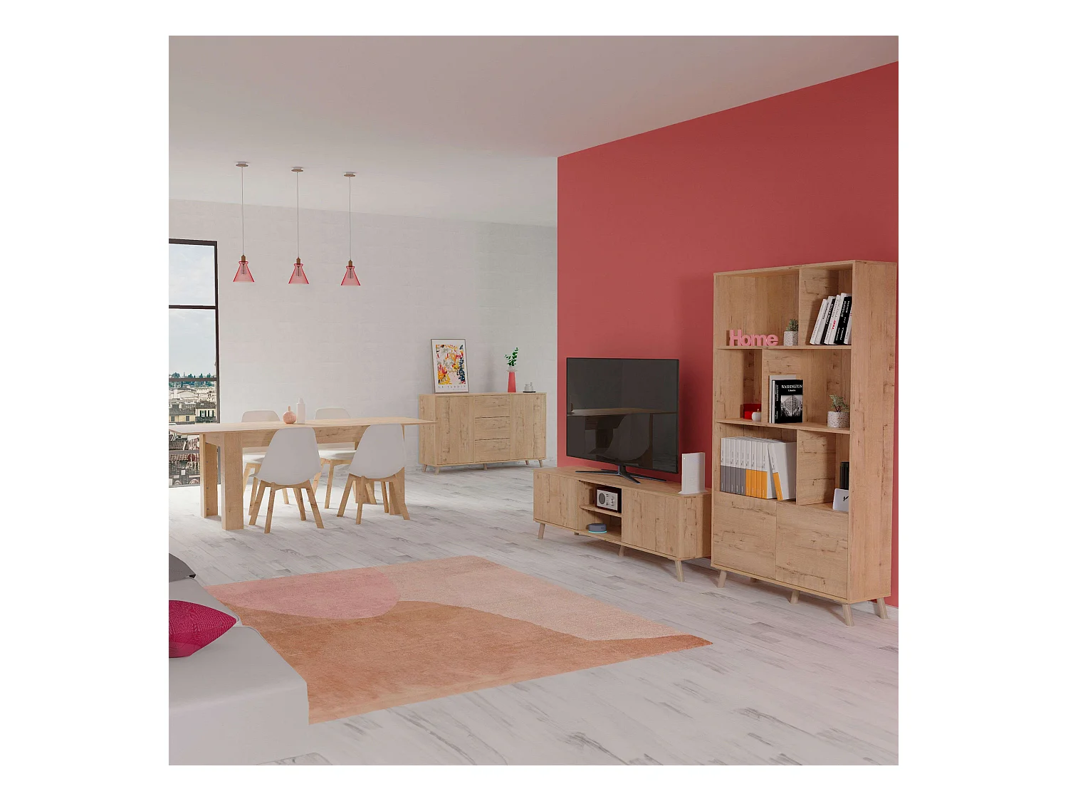 Meuble TV Oslo 2 portes 1 étagère Chêne doré 160 cm