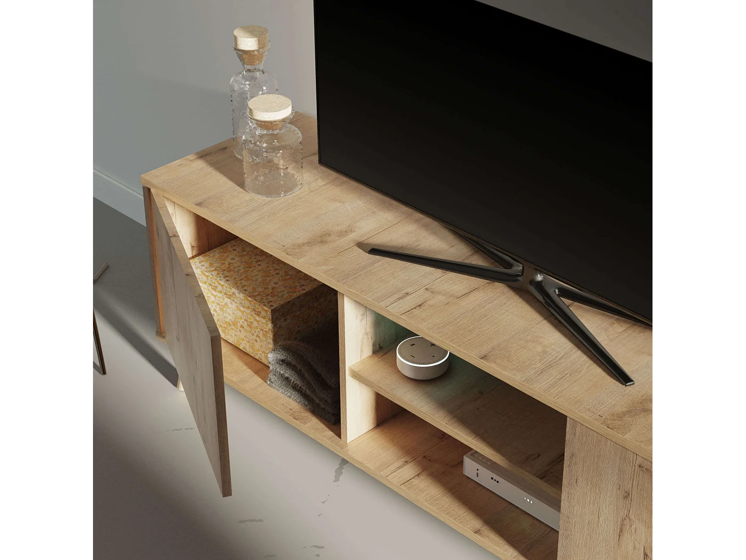 Meuble TV Oslo 2 portes 1 étagère Chêne doré 160 cm