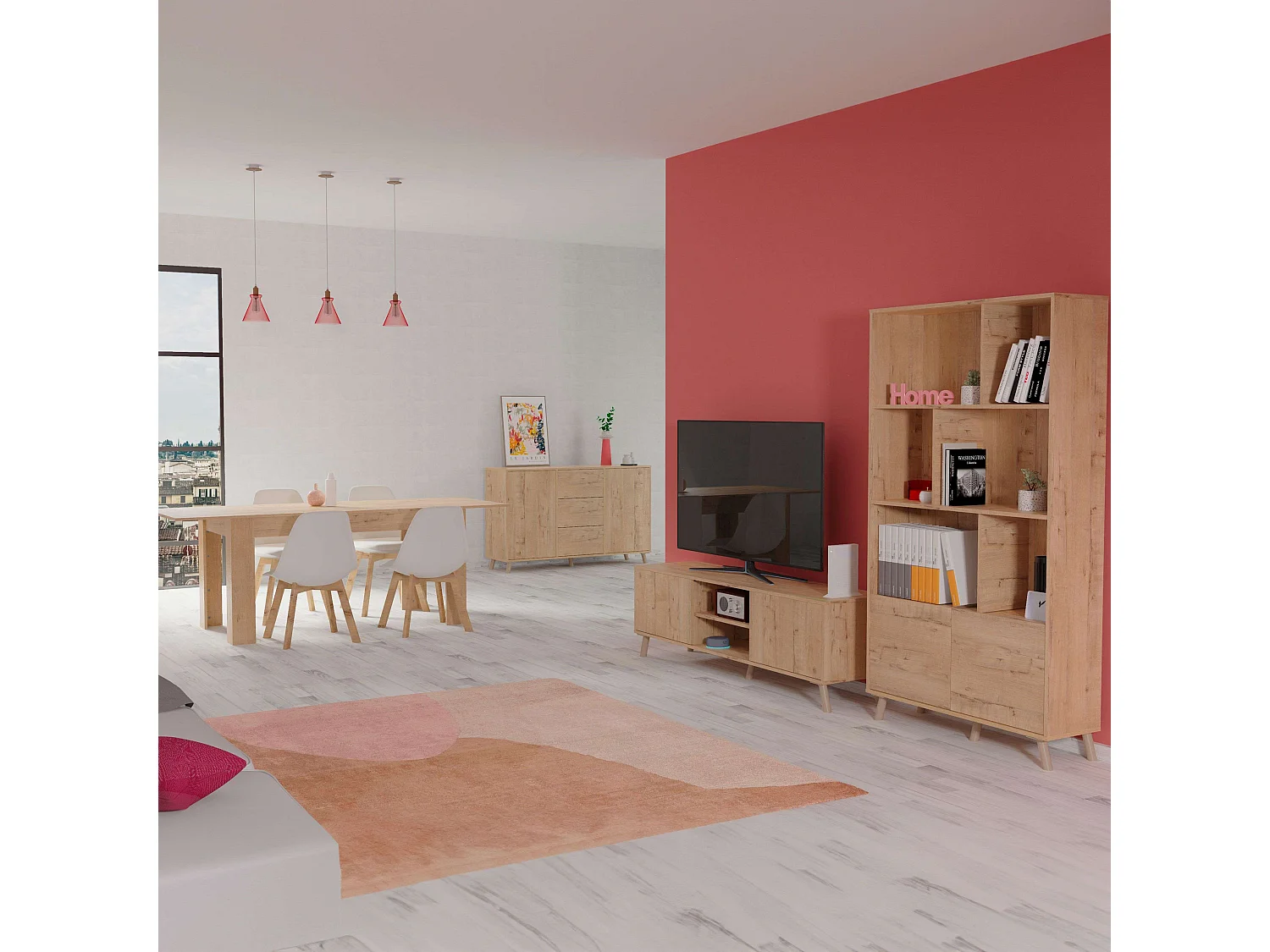 Meuble TV Oslo 2 portes 1 étagère Chêne doré 160 cm