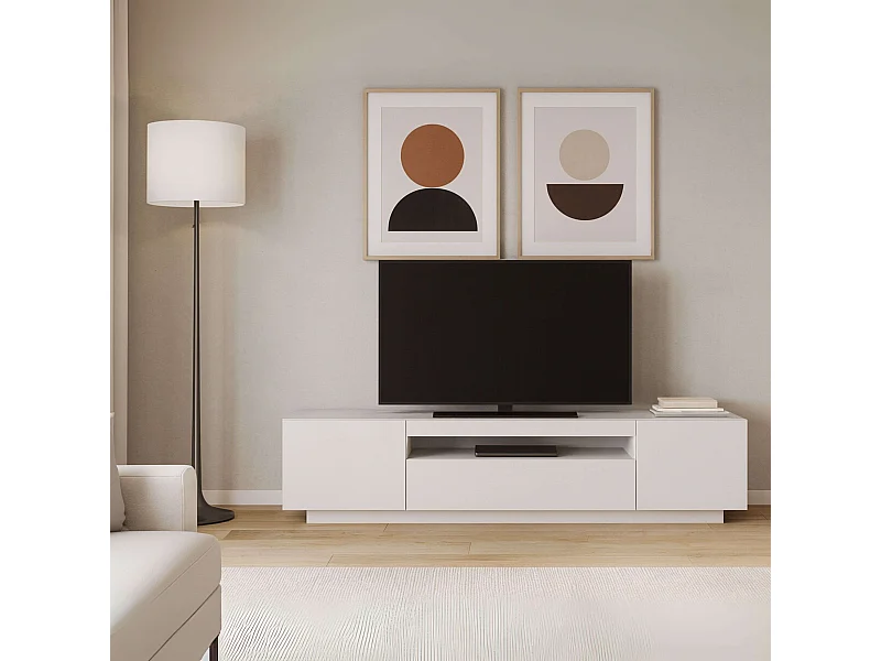 Mueble TV Sami Salón Contemporáneo Blanco 1C 2P 1 Hueco 200x42x37cm