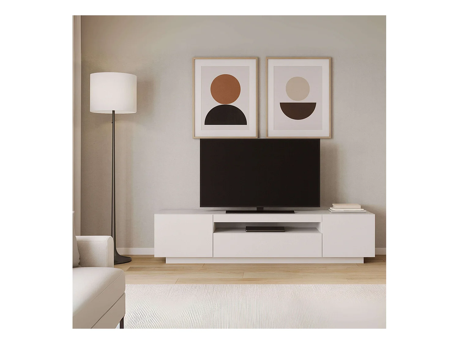 Mueble TV Sami Salón Contemporáneo Blanco 1C 2P 1 Hueco 200x42x37cm