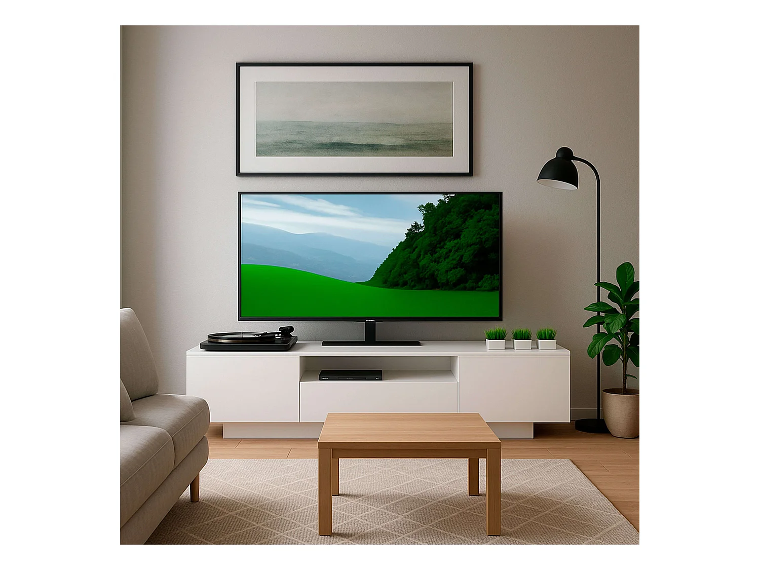 Mueble TV Sami Salón Contemporáneo Blanco 1C 2P 1 Hueco 200x42x37cm